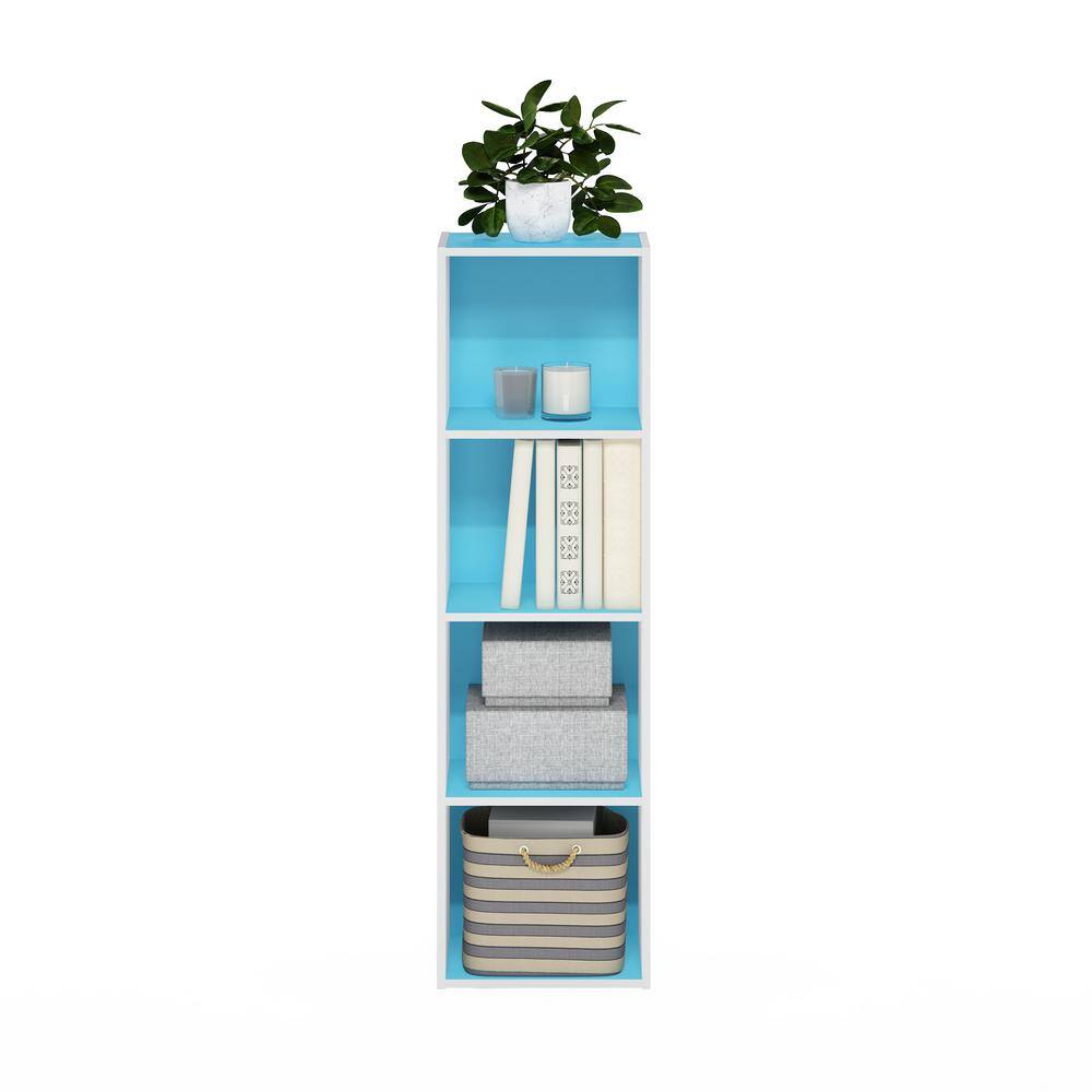Light Blue and White 4-Tier Kids Wooden Cube Bookshelf