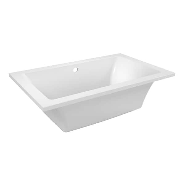 Aqua Eden 59.1 in. x 36 in. Acrylic Rectangular Drop-In Soaking Bathtub with Center Drain in Glossy White