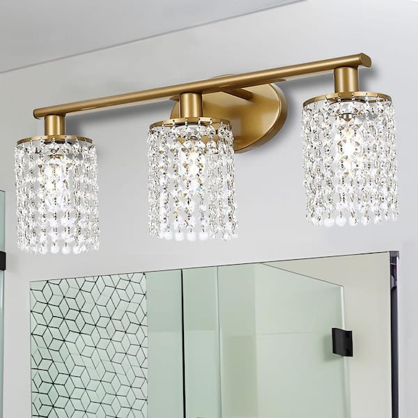 Briignite 20.87 in.3-Light Gold Adjustable Wall Sconce with Crystal Shade Modern Lighting Fixture for Corridor and Hallway