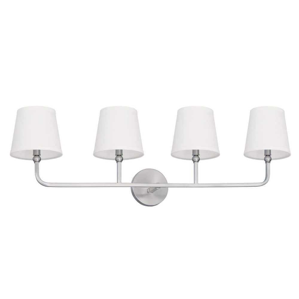 Dawson 35 in. W x 12 in. H x 7 in. E 4-Light Brushed Nickel Vanity Light with White Fabric Shades price history on PriceWatchPro