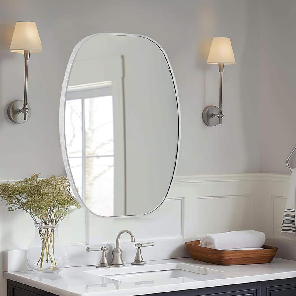 Crane Lake 20" x 30" Silver Oval Metal Framed Bathroom Mirror