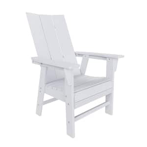 Shoreside Outdoor Patio Fade Resistant HDPE Plastic Adirondack Style Dining Chair with Arms in White
