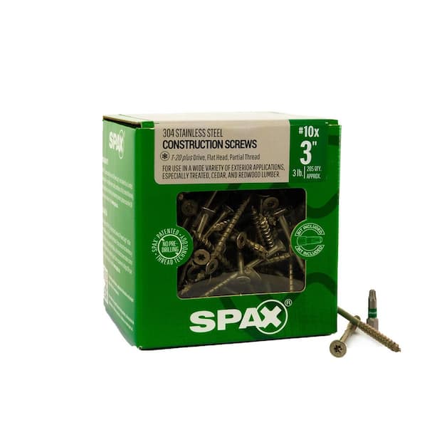 10 x 3 in. Exterior Stainless Steel Torx T-Star Plus Flat Head Wood Deck Screw Construction (205-Ea) 3 lbs. Bit Included