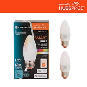 60-Watt Equivalent Smart B11 E26 Color Changing CEC LED Light Bulb with Voice Control Powered by Hubspace (2-Pack)