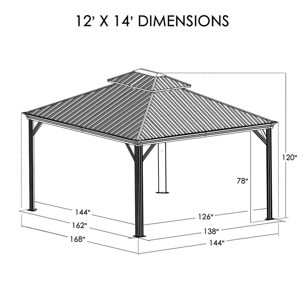 Alexander 12'x14' Dark Brown Aluminum and Polycarbonate Hardtop Gazebo