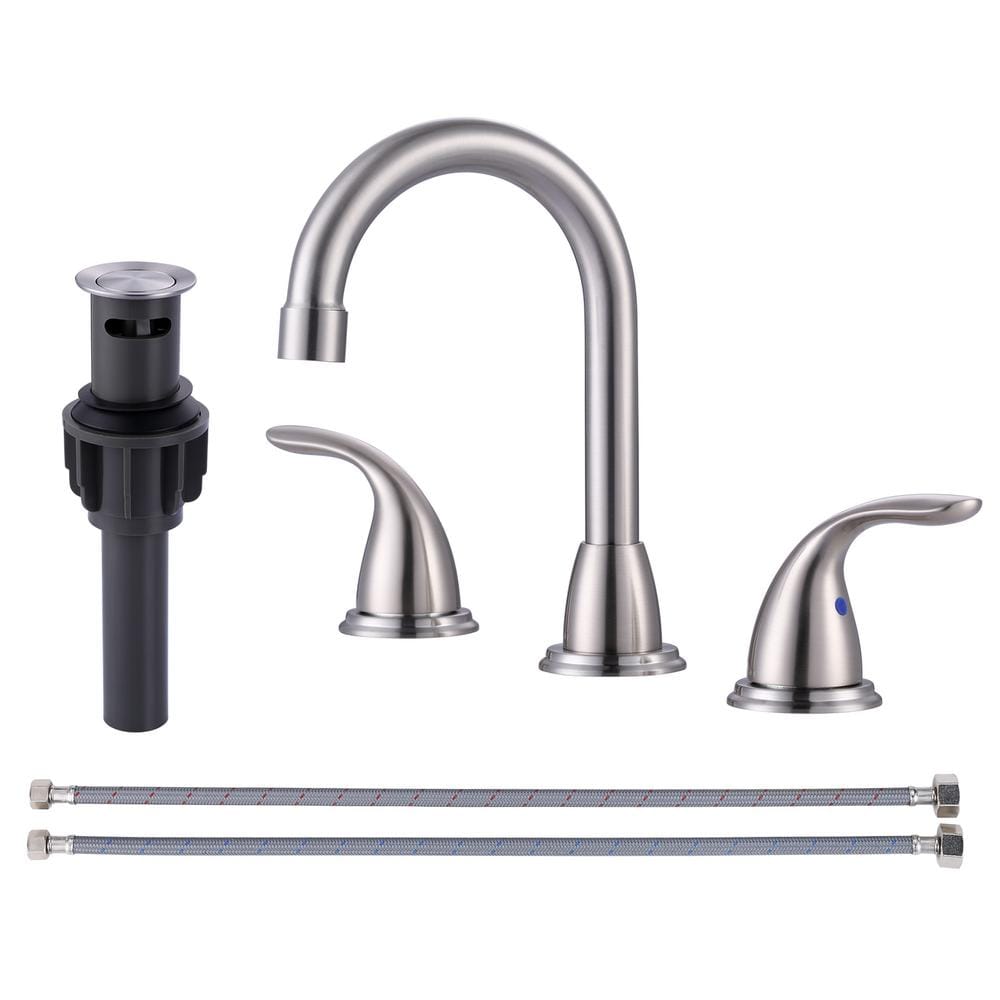 8 in. Widespread Double Handle Bathroom Faucet with Swivel Spout, Pop Up Drain and Supply Lines in Brushed Nickel price history on PriceWatchPro