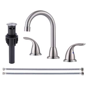 8 in. Widespread Double Handle Bathroom Sink Faucet with Drain Kit Included in Brushed Nickel
