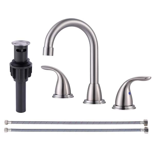 IVIGA 8 in. Widespread Double Handle Bathroom Sink Faucet with Drain Kit Included in Brushed Nickel