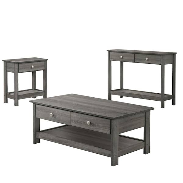 Furniture of America Mingden 3-Piece 42.38 in. Gray Rectangle Wood Top Coffee Table Set