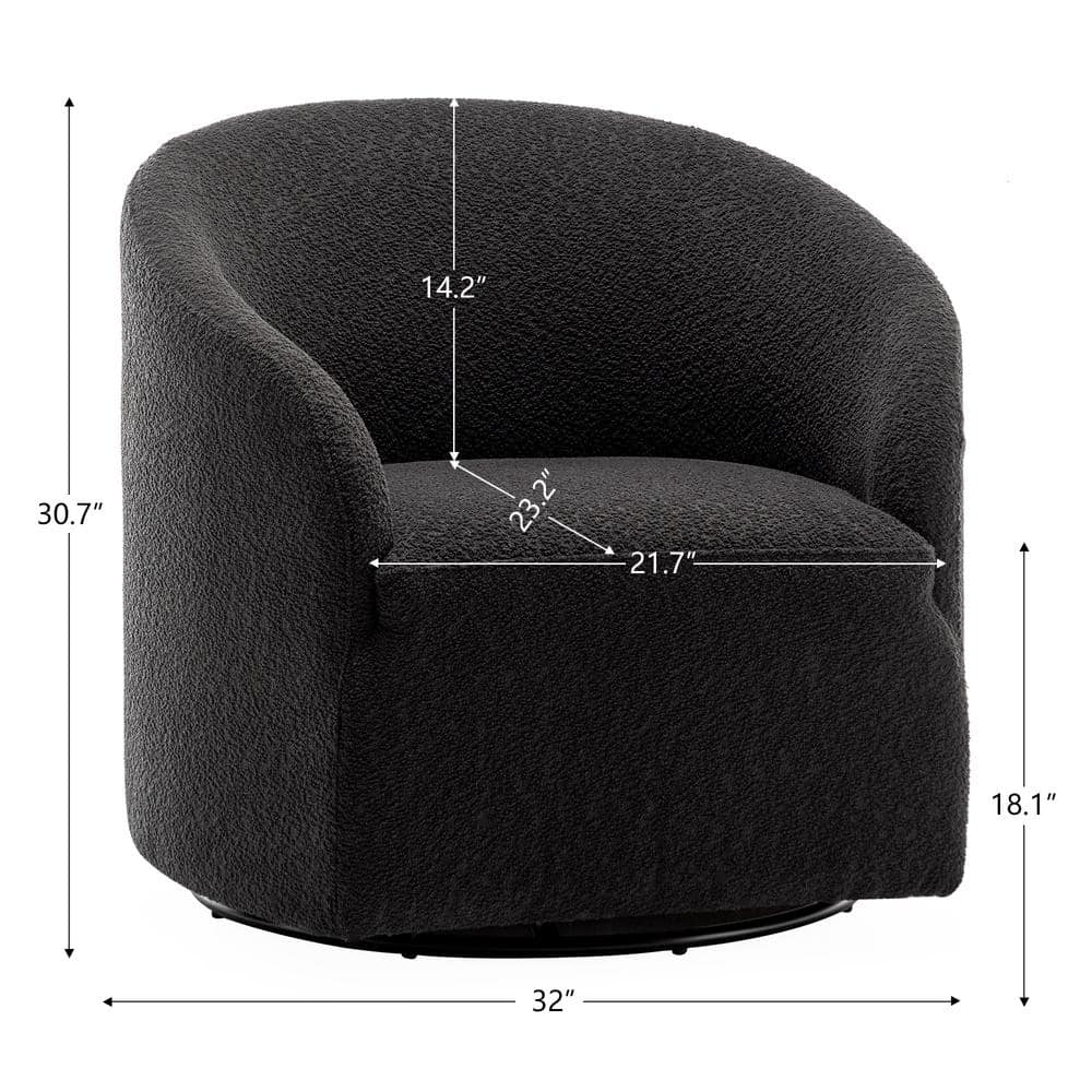 Dark Gray Boucle Upholstered Swivel Barrel Accent Chair