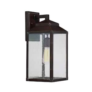Brennan 6.5 in. W x 14.88 in. H 1-Light English Bronze Hardwired Outdoor Wall Sconce with Seeded Glass Shade