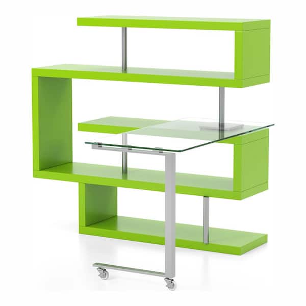 Furniture of America Hampden 90.5 in. Green and Chrome Rectangular Computer Desk with 4-Shelf