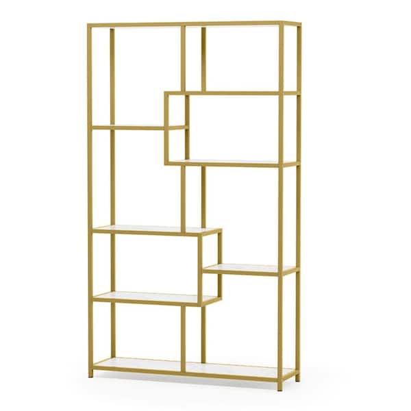 TRIBESIGNS WAY TO ORIGIN Betty 70.9 in. White Marble 8-Shelf Etagere Bookcase with Faux Marble