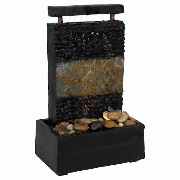 Sunnydaze 16 in. Rainfall Ridged Slate Tabletop Fountain with Light