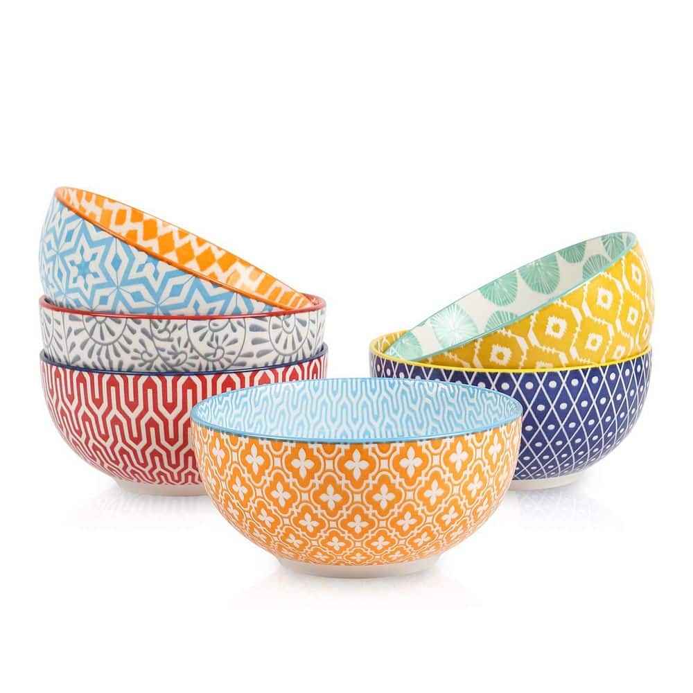 Wudkey 24 fl. oz. Multi- Colored Ceramic Bowls, Set of 6, Soup