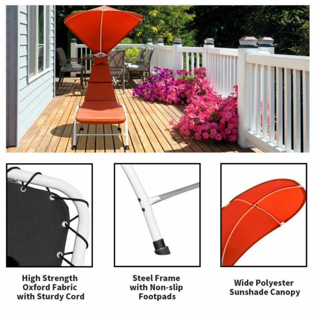 Orange Hanging Chaise Lounger with Cushions and Canopy