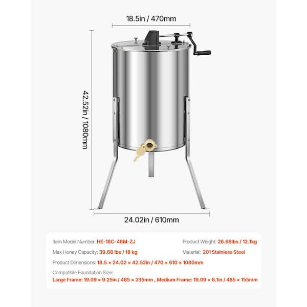 VEVOR 4/8 Frame Manual Honey Extractor with Transparent Lid