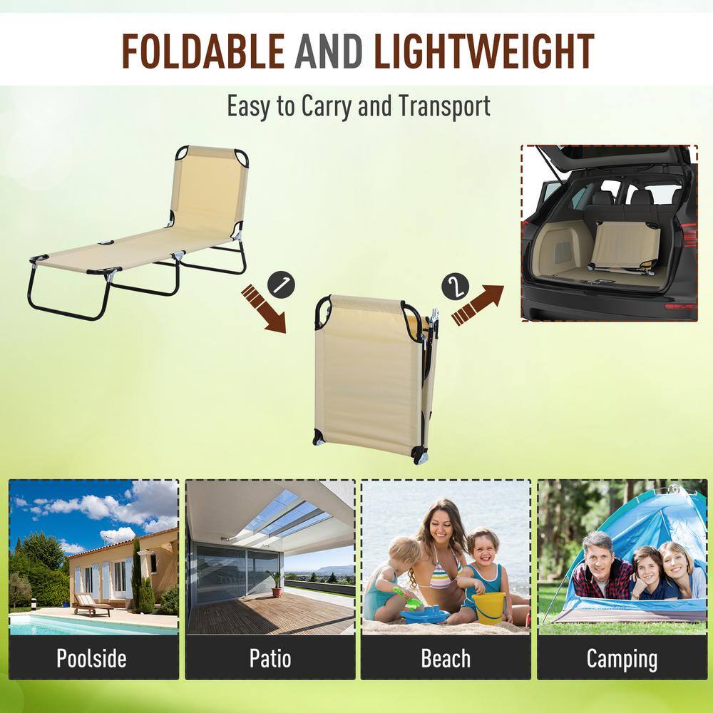 Beige Foldable Outdoor Chaise Lounge Chair with Steel Frame
