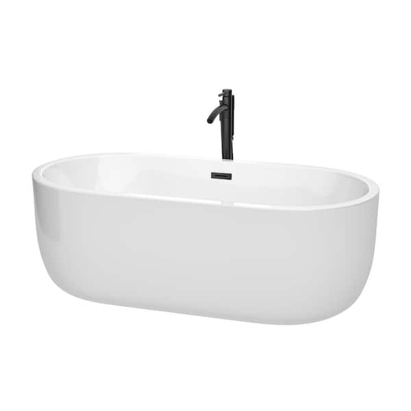 Wyndham Collection Juliette 67 in. Acrylic Flatbottom Bathtub in White with Matte Black Trim and Faucet
