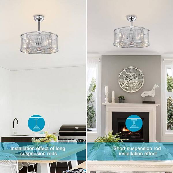 JESHUA 20.4 in. of Indoor/Outdoor Chrome Housing Modern Ceiling