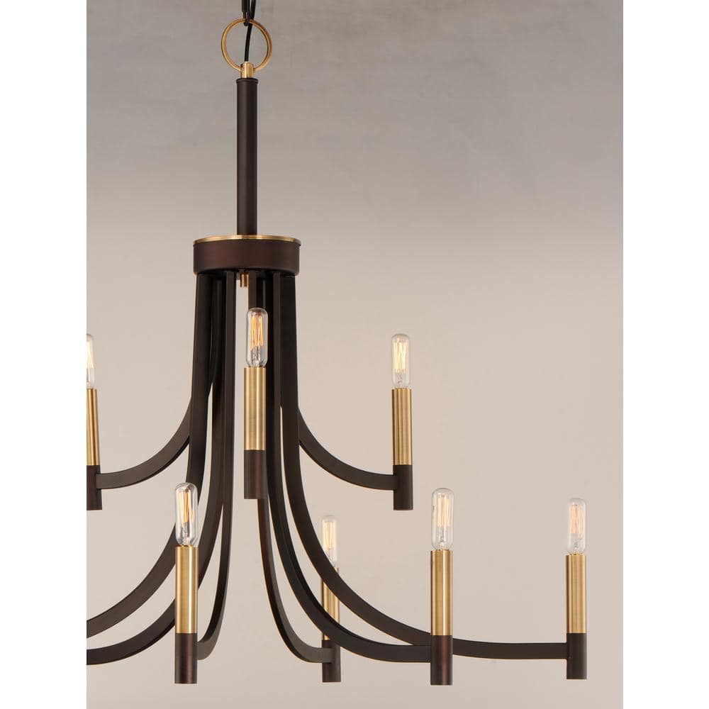 Lyndon Mid-Century 9-Light Bronze & Antique Brass Chandelier
