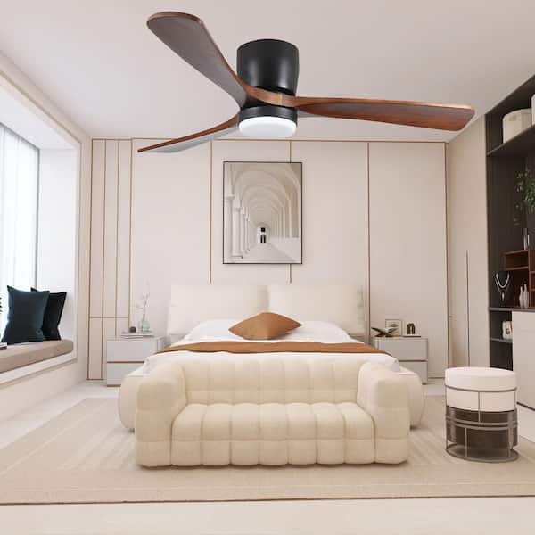 42 in. Black Indoor Flush Mount Low Profile Ceiling Fan with Light and Reversible DC Motor, Remote Control