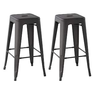 Zolnes 29 in. Kitchen Counter Height Gun Metal Stackable Bar Stools with Square Seat, Indoor Outdoor ( set of 2 )