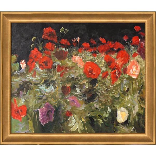 LA PASTICHE Poppies by John Singer Sargent Muted Gold Glow Framed Abstract Oil Painting Art Print 24 in. x 28 in.