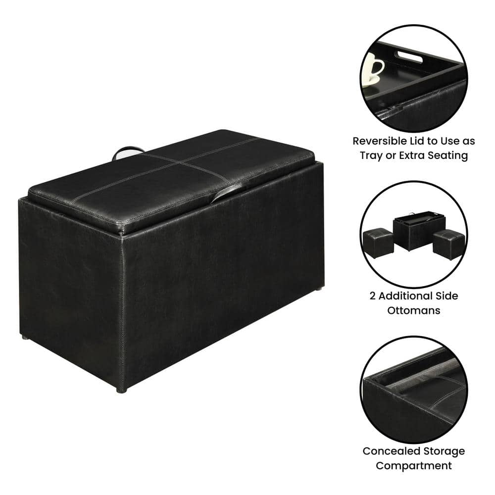 Sheridan Black Faux Leather Storage Bench with Reversible Tray