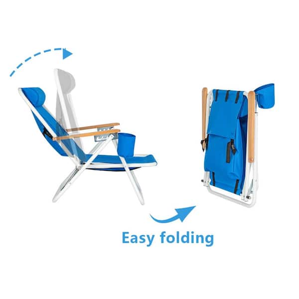  CARIBBEAN JOE Folding Beach Chair, 5 Position Lightweight,  Portable Reclining Outdoor Camping Chair with Headrest, Shoulder Strap, and  Cup Holder, Blue : Sports & Outdoors