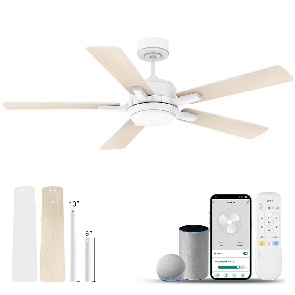 52 in.Smart Indoor/Outdoor, White/Light Wood, Quiet DC Motor, Ceiling Fans with Dimmable Light, Remote Control and Alexa price history on PriceWatchPro
