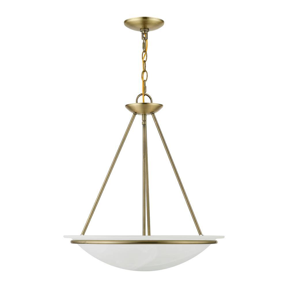 Antique Brass 3-Light Pendant with White Alabaster Glass Shade