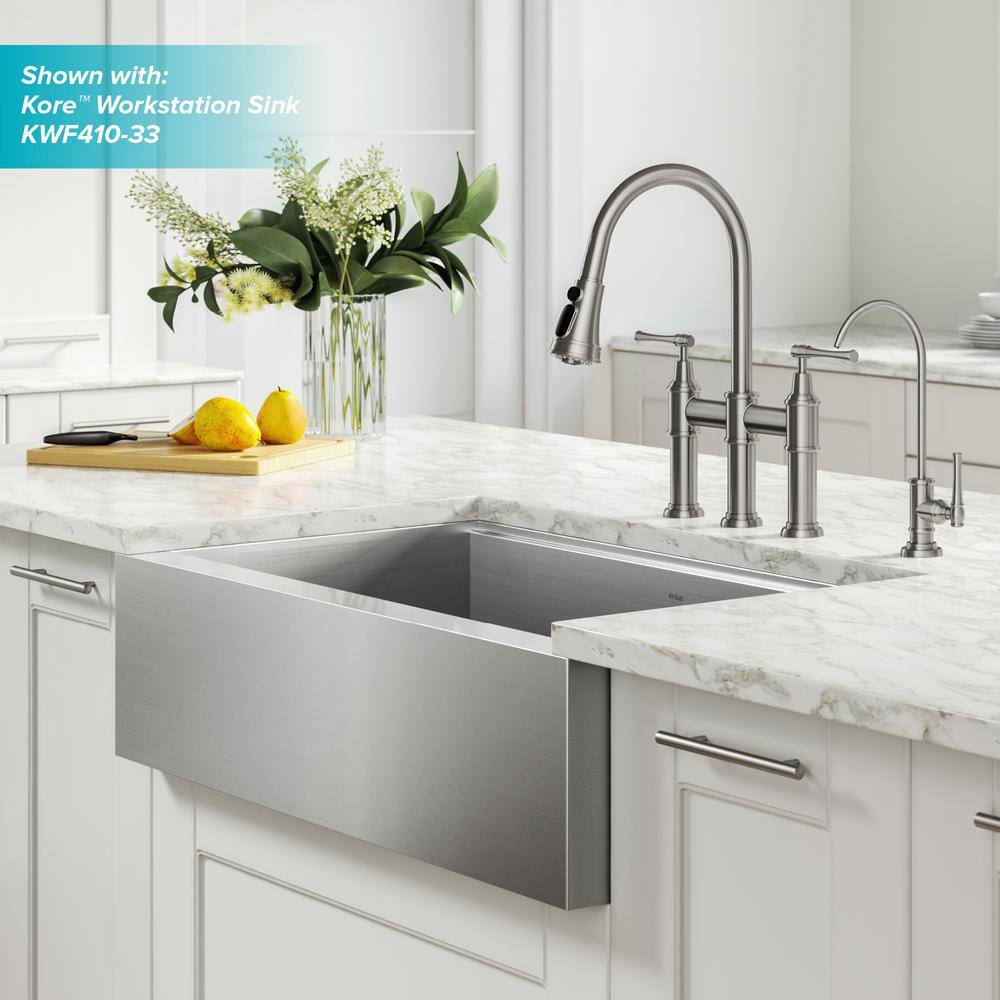 Stainless Steel Bridge Kitchen Faucet with Pull-out Spray and Filter