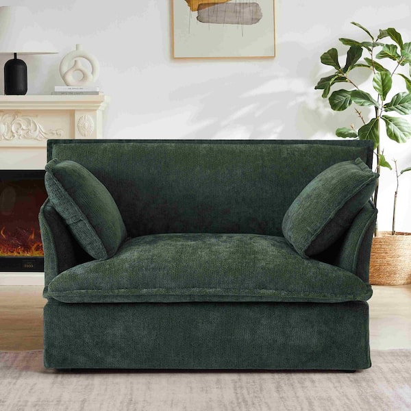 Green Chenille Arm Chair with Dual-Port Charging and Throw Pillow