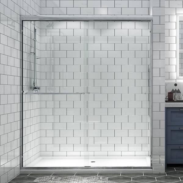 WOODSAM 60 in. W x 70 in. H Sliding Framed Shower Door in Chrome with 1/4 in. (6 mm) Clear Glass