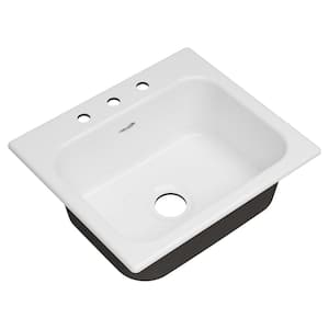 Quince Drop-in Cast Iron 25 in. 3-Hole Single Bowl Kitchen Sink in Brilliant White