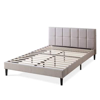 Zinus Lottie Beige Queen Upholstered, Full Size Bed Frame With Headboard And Mattress