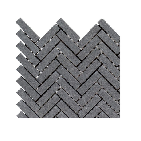 Jeffrey Court Take Home Tile Sample - Basalt Herringbone Gray 4.75 in. x 4.38 in. Honed Basalt Mosaic