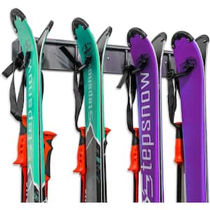 Ski Storage Rack, Wall Mounted Ski Rack for 4 Pairs of Skis and Poles or Boards