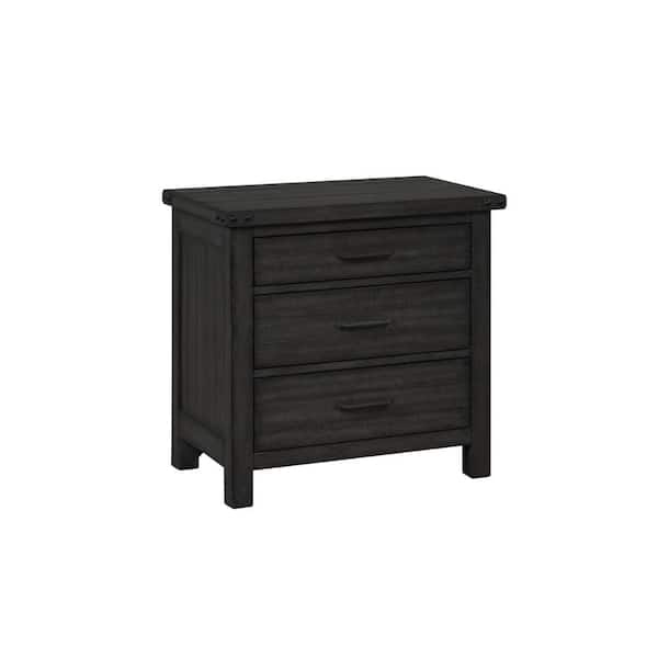 Benjara 30.13 in. Gray 3-Drawers Wooden Nightstand