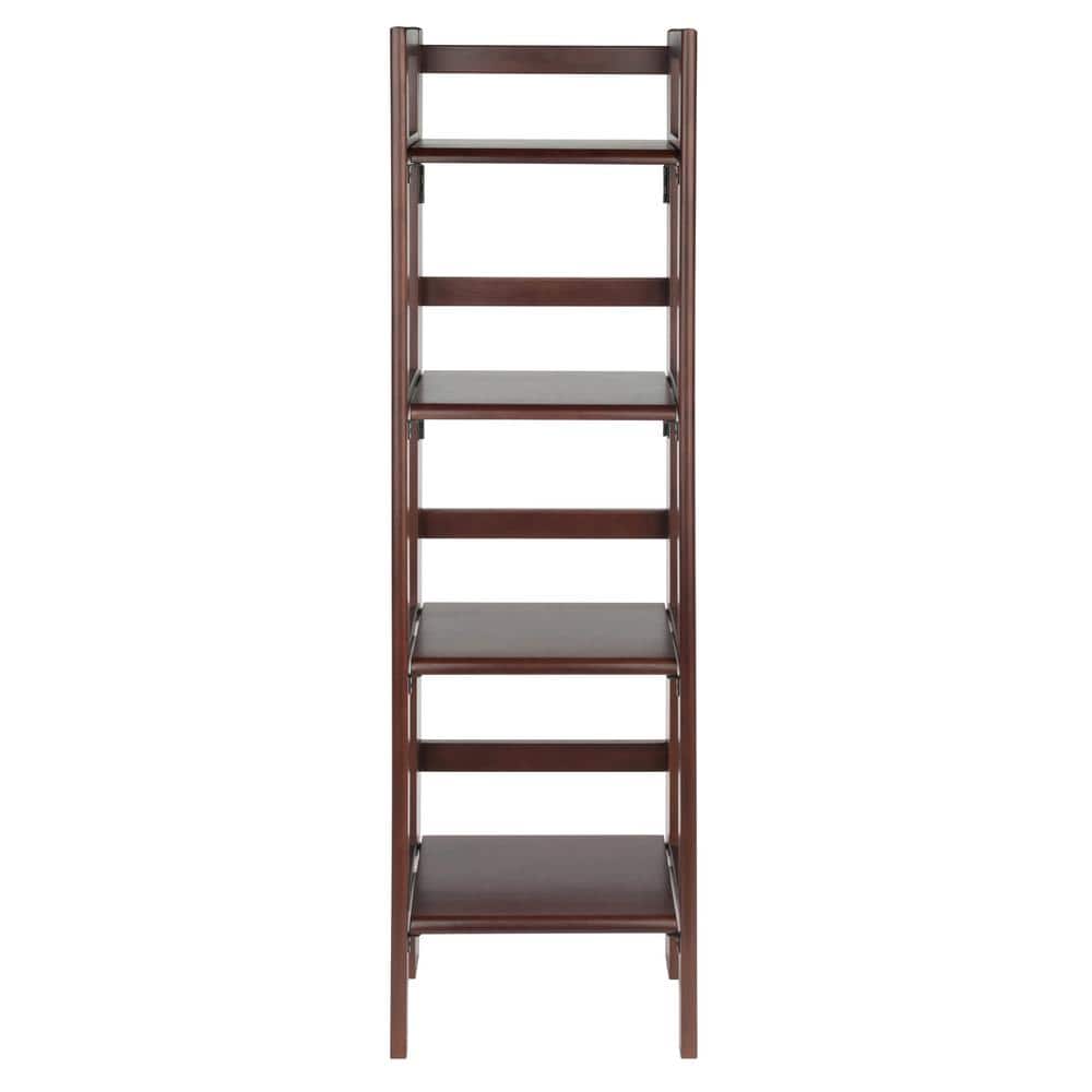 Transitional Slim Walnut 4-Tier Folding Bookcase for Kids and Books