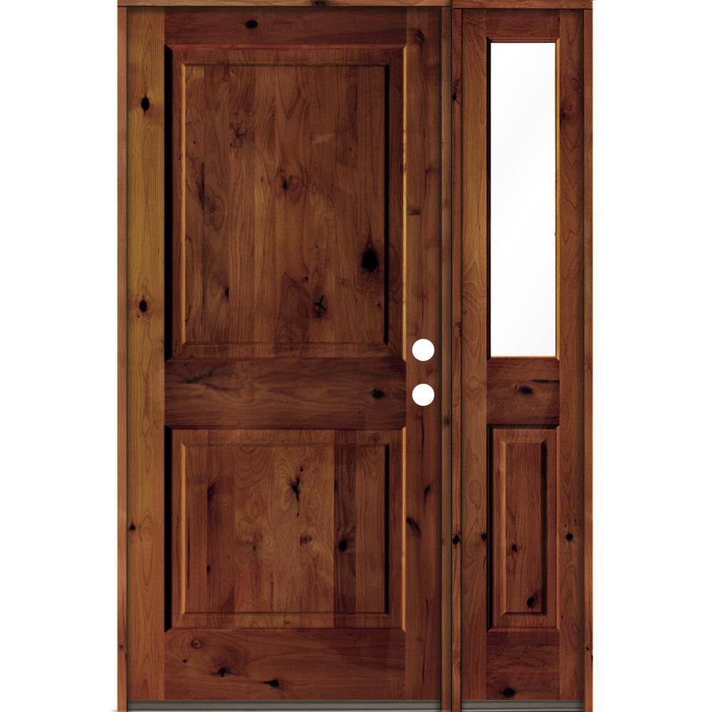 56 in. x 80 in. knotty alder Left-Hand/Inswing Clear Glass Red Chestnut Stain Square Top Wood Prehung Front Door w/RHSL price history on PriceWatchPro
