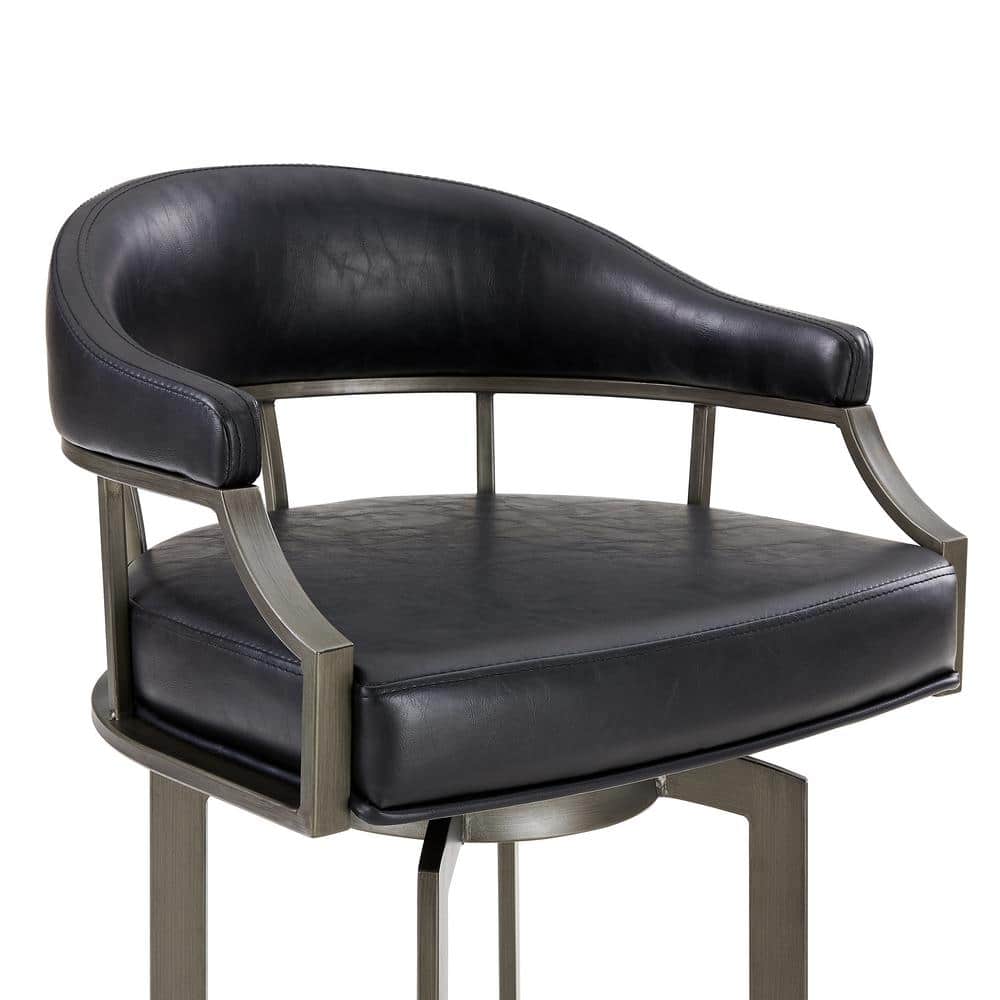 Transitional Swivel Saddle 24" Black Leather and Metal Bar Stool
