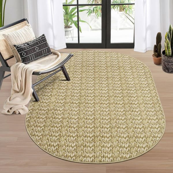 Camel 3 ft. x 5 ft. Oval Polyester Washable Modern Geometric Pattern Area Rug