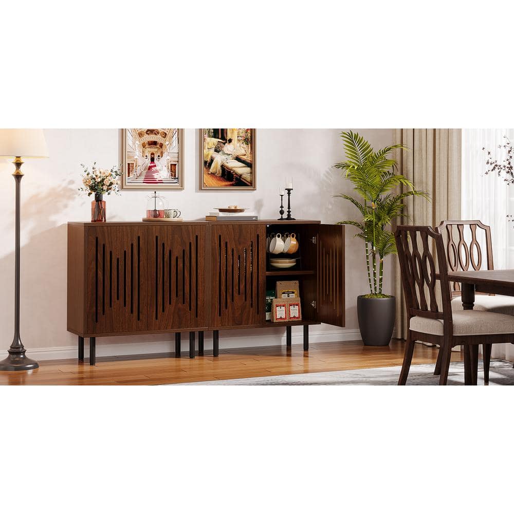 Brown Oak Wood 63'' Modern Sideboard Buffet Cabinet with Metal Legs