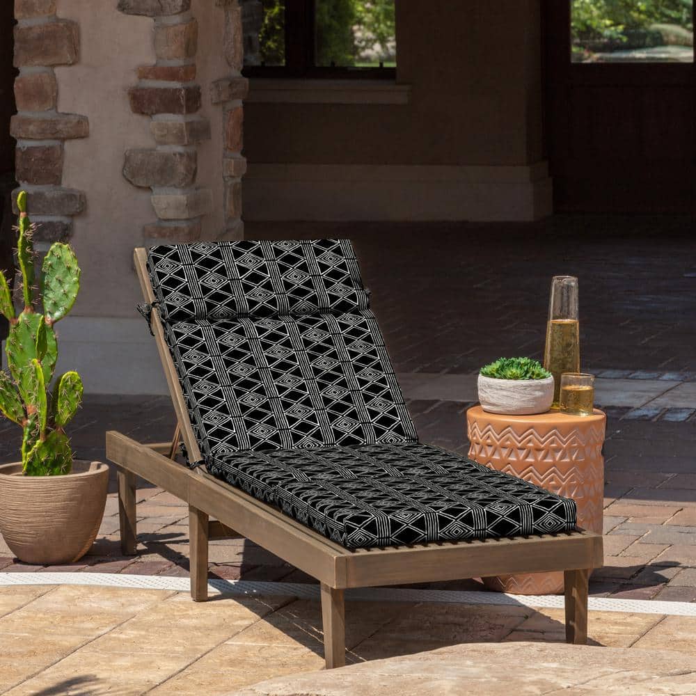 Black Global Stripe Outdoor Chaise Lounge Cushion with Polyester Fill