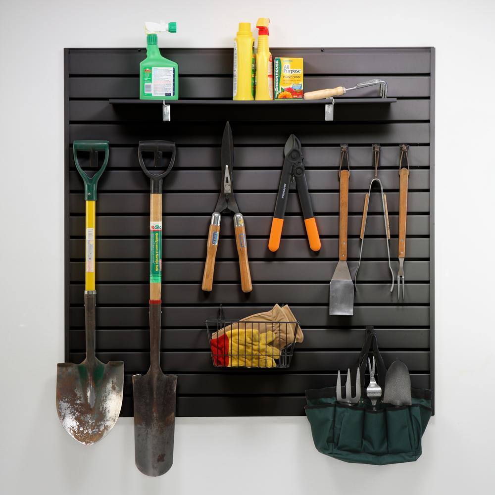 Black Polystyrene 77-Piece Slat Wall Panel Kit for Storage