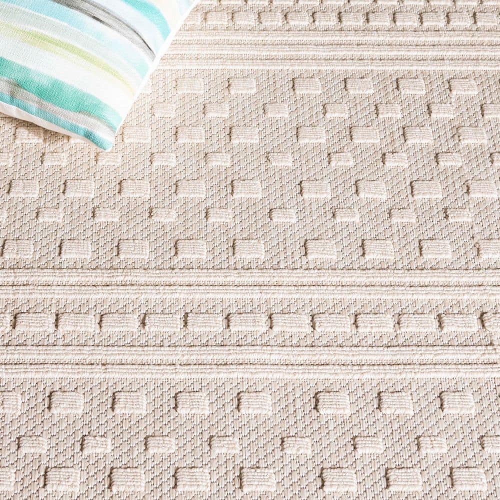 Beige Geometric 8' x 10' Synthetic Easy Care Rug