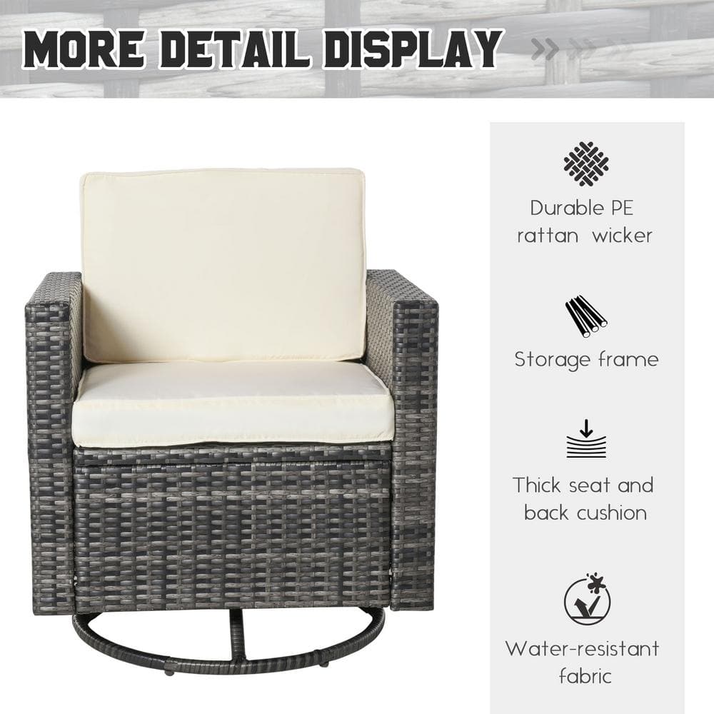 Beige Wicker and Steel Outdoor Dining Chair with Cushions