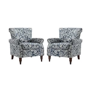 Auria Contemporary Navy Polyester Armchair with Nailhead Trim and Turned Legs